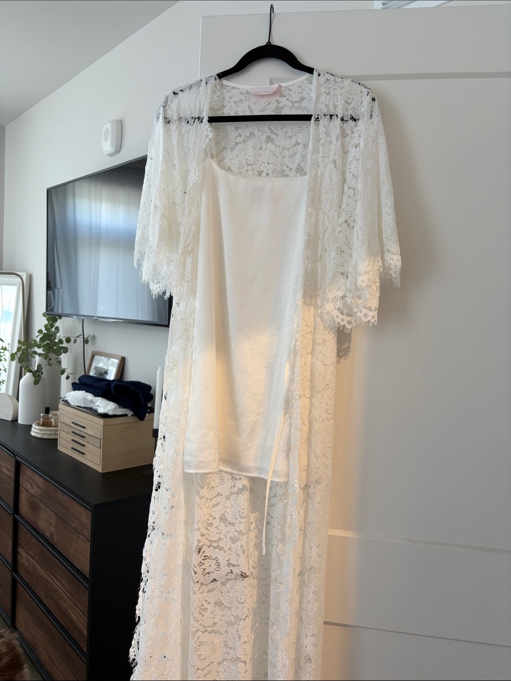 Bridal White Lace Robe + White Slip Mini Dress